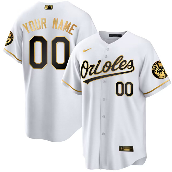 Men's Baltimore Orioles Active Player Custom 2023 Gold/White Cool Base Stitched Jersey
